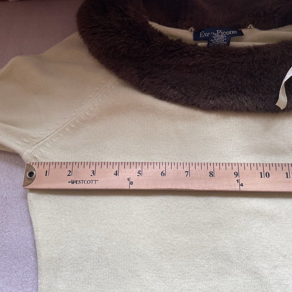 Vintage Y2K Evan Picone Sweater Women Medium Green Removable Faux Fur Collar Top - Picture 6 of 11